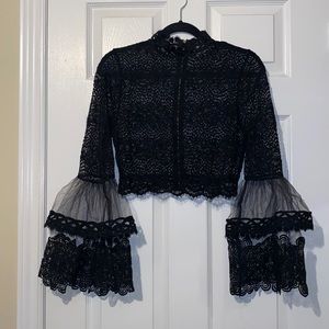 Cropped lace bell sleeve top